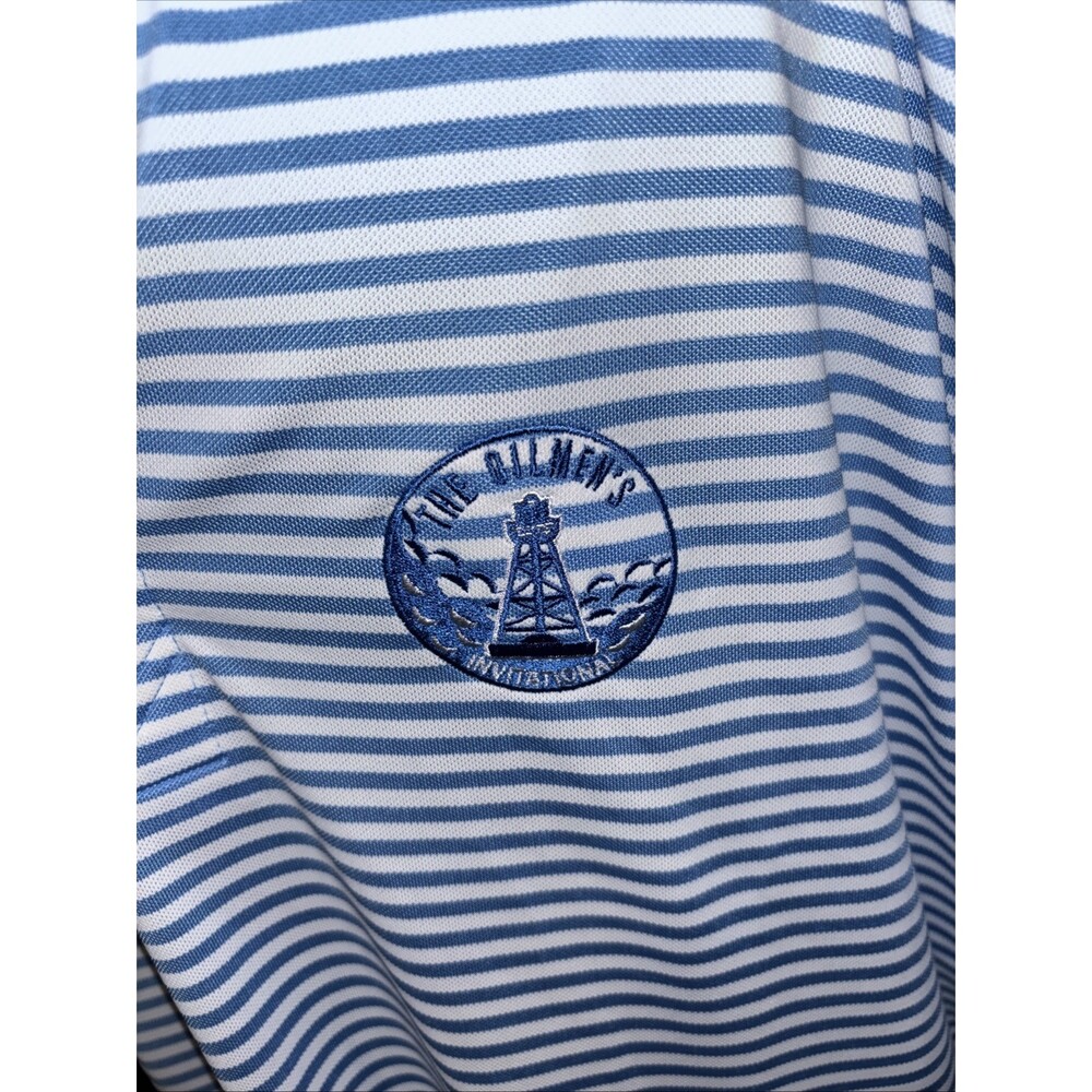Cutter & Buck Polo Shirt Mens XXL Blue Stripe Performance Stretch NEW Oilmen's - Picture 2 of 9